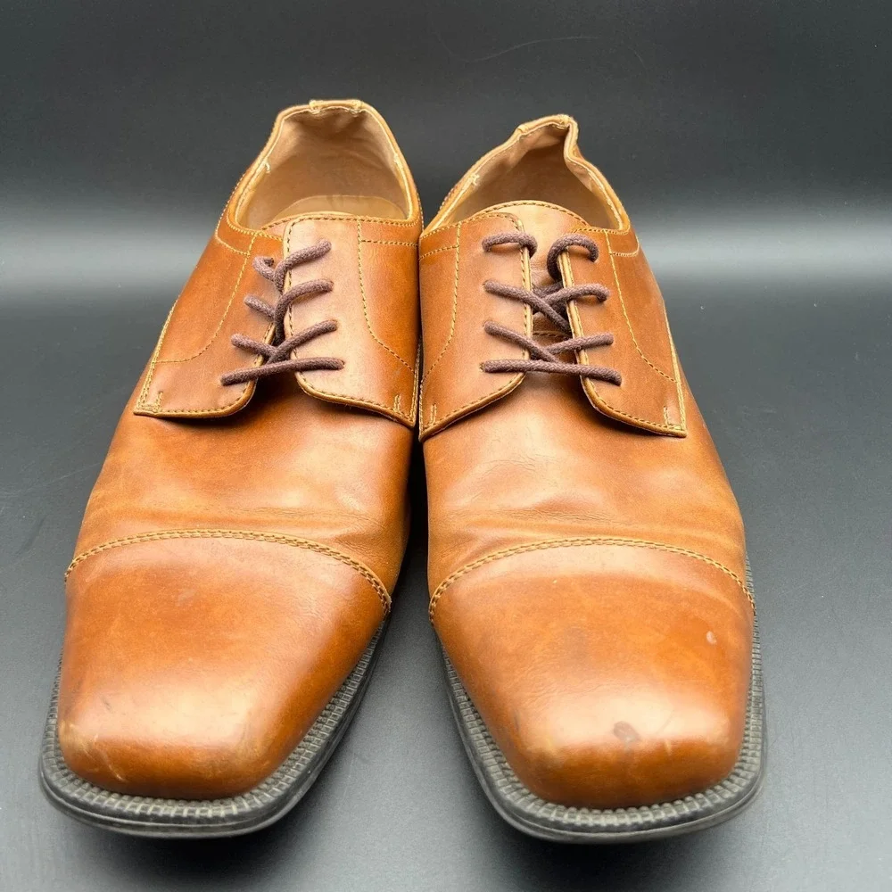Alfani Adam 42101 Mens 11.5 M Oxford Brown Leather Cap Toe Lace Up Dress Shoes